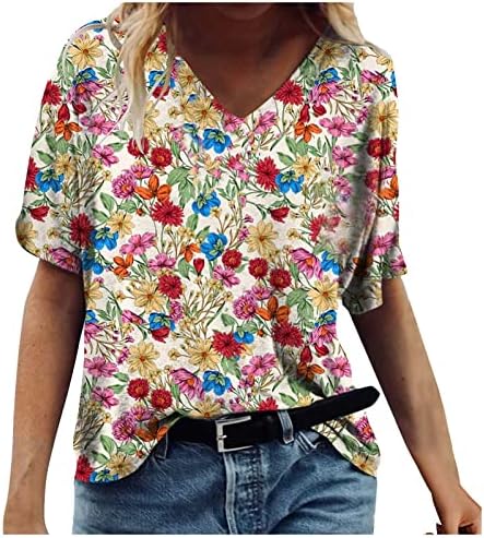 Jesen ljetna bluza za žensku odjeću posada kratkih rukava v vrat pamučni grafički brunch bluza n4 n4