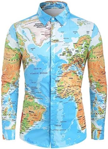 Muške košulje Svjetska karta ispisana ležerna gumb za omatanje dugih rukava Down Futted Summer Bluza