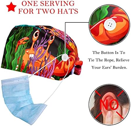 Smiješna slatka crtana radna kapa s uzorkom rakova crvena tiskana kapa s gumbom radna kapa za žene i muškarce 2 pakiranja