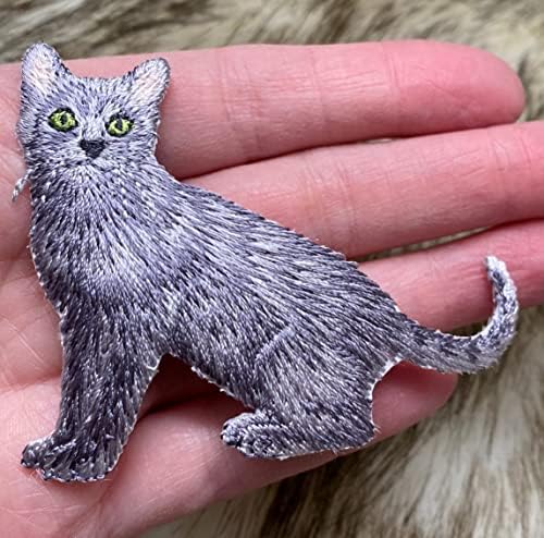 Siva mačka - cijelo tijelo - kućni ljubimci/mačiće - vezeno željezo na flasteru