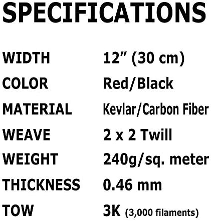 12 inča 1 stopa crvene Kevlar tkanine-Keper tkanje 2 92-3 K / 220g