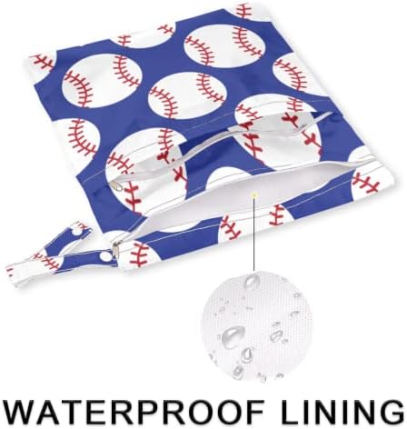 2pcs vodootporna mokri suha vrećica kuglica uzorak bejzbol uzorak za višekratnu uporabu za pranje dječje tkanine s dva džepa s patentnim
