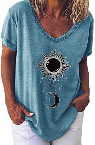 uikmnh Bluza za djevojaka Sun &Moon Svakodnevne ljetne majice s V-izrez i kratkih rukava