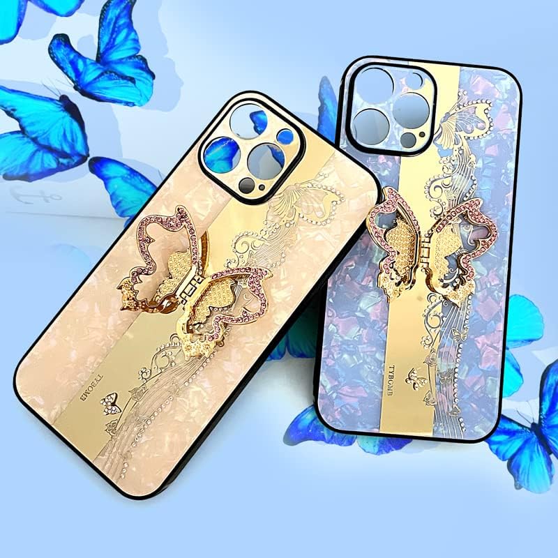 Topwin iPhone 14 Pro 6.1 '' Kućište leptira, slatki mramorni 3D leptir rineston s ogledalom Elegantni šok zaštitni poklopac za djevojke