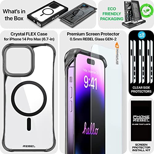 Telefon Rebel iPhone 14 Pro Max kućište [Crystal Flex Series] Izložene strane za udobnost, jake Magsafe kompatibilne, prozirne, zaštitne