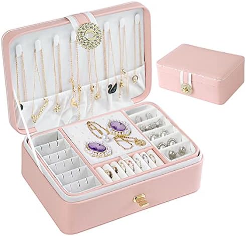 TMMTYXX Kutija za nakit za žene djevojke, 2 sloja velika kućišta za skladištenje nakita. PU kožni zaslon držač dragulja s uklonjivim