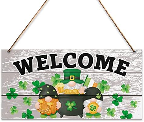 Zidni dekor St. Patrick, znak Gnome dobrodošlice, znak viseće Clover za domovinski ured za dodjelu na vratima St. Patrick's Day Decoration