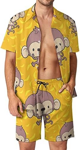 Muškarci banane i majmuna 2 komada Havajski set majice s kratkim rukavima s gumbom dolje na plažljivim hlačama labave fit majice tracksuit
