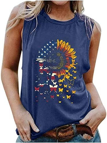 2023 Suncokret leptir za posadu vrhovi vrata za žene za žene bluze bez rukava majice trendi slatke 4. srpnja Patriotska košulja