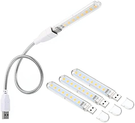 Patikil USB noćna svjetla, 3PCS 2W 8 FURDS LED Svjetlo štap s 35 cm mužjaka do ženskog fleksibilnog kabela za guske za unutarnje, toplo,