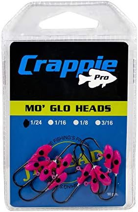 Crappie Pro Mo 'Glo Glow-in-the-Dark Jig glave za meke plastične mamce za ribolov, pribor za slatkovodni ribolov, pakiranje 10, Pink