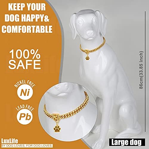 Luxlife Dog Chain ovratnici Zlatni lančani ovratnik 14 mm kubanska veza s psećim ovratnikom sa sigurnom kopčama od nehrđajućeg čelika