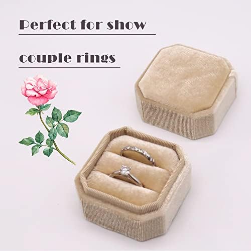 Baršunasta kutija za nakit za zaručnički prsten od baršunaste kutije za zaručnički prsten s dvostrukim prstenom s uklonjivim poklopcem