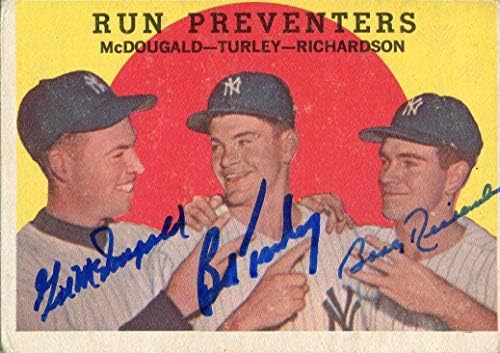 Gil McDougald, Bob Turley i Bobby Richardson Autographid 1959 Topps Card - Slabebed Baseball Cards