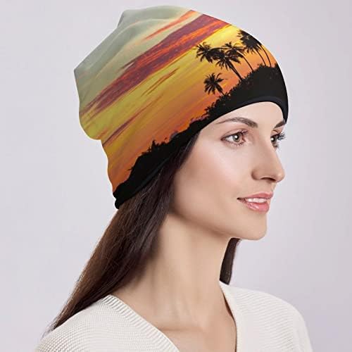 Baikutuan Beanie kape s printom palmi i zalaska sunca za muškarce i žene s dizajnom lubanje