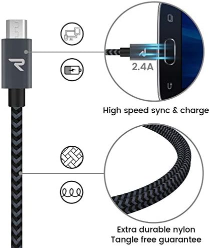 Kabel Micro USB,[2 kutije/3,3 ft], punjač Rampow QC 3.0 za brzo punjenje i sinkronizaciju Android, pleteni najlon kabeli Micro USB