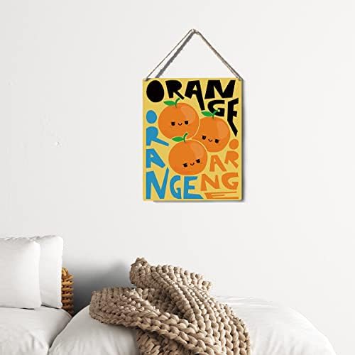 Smiješni šareni narančasti dekor narančasti drveni plak zid viseće voćne plakate umjetnička djela moderna kućna kuhinja ukras 8 ”x10”