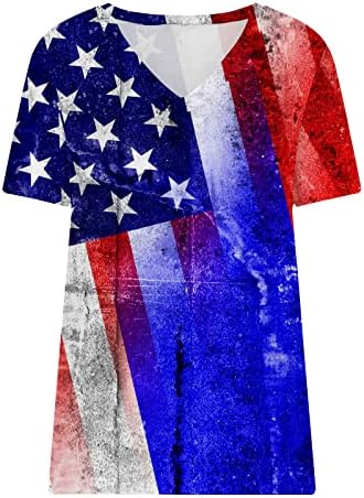 Dan neovisnosti dame zvjezdane grafičke bluze zagušene dekolte kvadratni vratni vrhovi majica s kratkim rukavima bluze