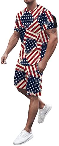 Muški ljetni atletski kratki setovi 4. srpnja Polo košulja i sportske kratke hlače američke zastave Print kratki rukavi 2 komada set