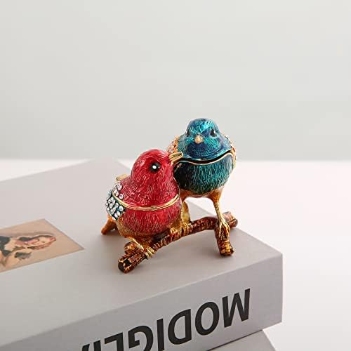 Ingbear dvostruke ptice figurice sa zglobnim kutijama od sitnice, jedinstveni poklon za Majčin dan, ručno obložena kutija za nakit,
