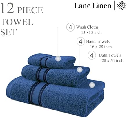 Lane Linene Luksuzni ručnici za kupanje - 12 komada, ručnici za pamučnu batu, nula uvijanje, ručnici za tuširanje, dodatni ručnik