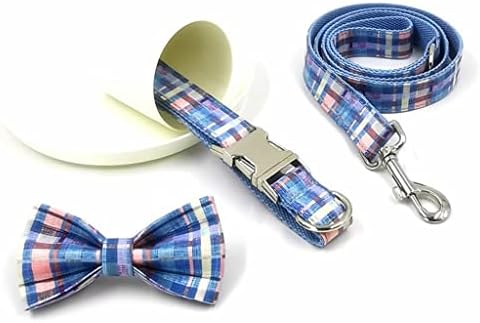WZHSDKL Štenački ogrlica i povodac postavljeni plavi karirani Personalizirani naziv Id Dog ovvratnik s dizajnerom luka metal metalna