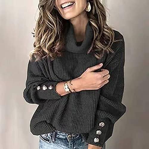 Ženski džemperi 2023 Turtleneck Pulover Gumb Dugi rukavi labavi pleteni džemper vrhovi opruga