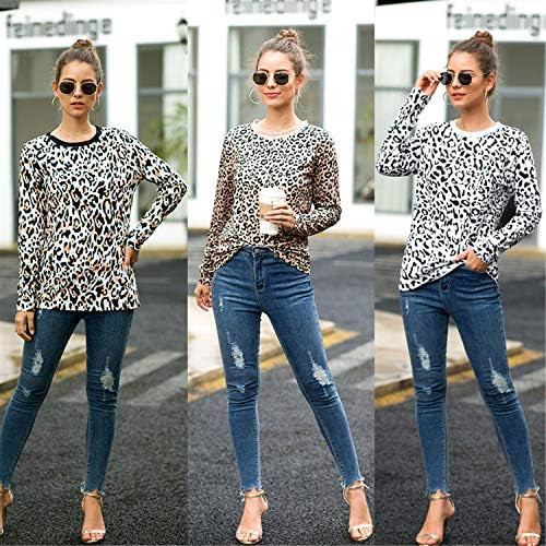 Adongnywell ženske ležerne majice leopard print majica s dugim rukavima meke rastezljive majice bluza