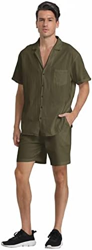 RPOVig Linene majica Kratke odjeće: Muška plaža 2 Komadi Povremeni setovi s gumbnim gumbom