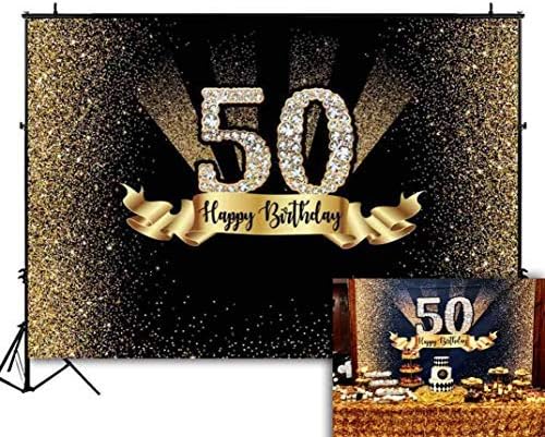 Zlatna i crna pozadina za fotografiranje 50. rođendana dijamantni zlatni sjaj sjajna pozadina pedeseti rođendan dekoracija foto banner