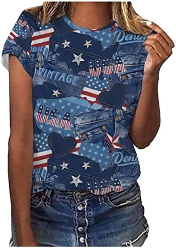 Majice za tisak za neovisnost za žene ljetne majice bluze s kratkim rukavima Udobno za tinejdžerku, 4. srpnja majice