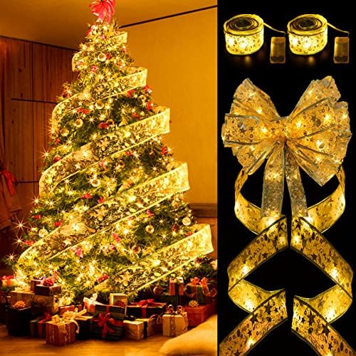 2pcs božićna vrpca vilinska svjetla, LED svjetla vodootporna ukrasi za božićno drvce, baterija s čipkastim vrpcom vrpce vijenac