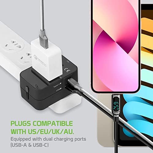 Travel USB Plus International Power Adapter kompatibilan s LG V30 za svjetsku energiju za 3 uređaja USB Typec, USB-A za putovanje između