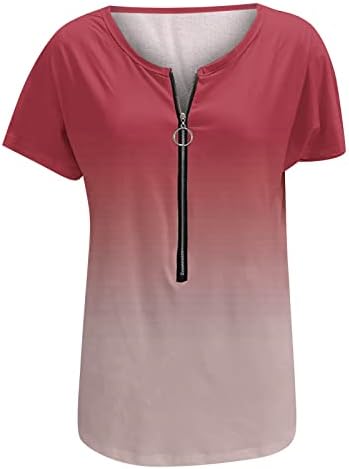2023. Ženska ljetna ležerna majica s patentnim zatvaračem, bluza s izrezom u obliku slova u, gradijentna tunika kratkih rukava, topovi,