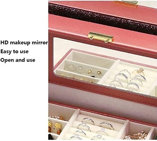 Habrur nakit futrola Organizator nakita Organizator nakit 2-sloj kutija nakita Metalna kopča s velikom ogledalom za završnu kutiju