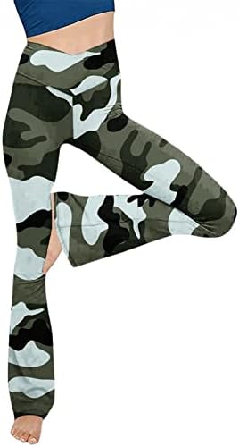 Bootcut joga hlače za ženske crossover leopard s visokim strukom, tiskanje širokih nogu za noge Flare hlače Radne hlače za odijevanje